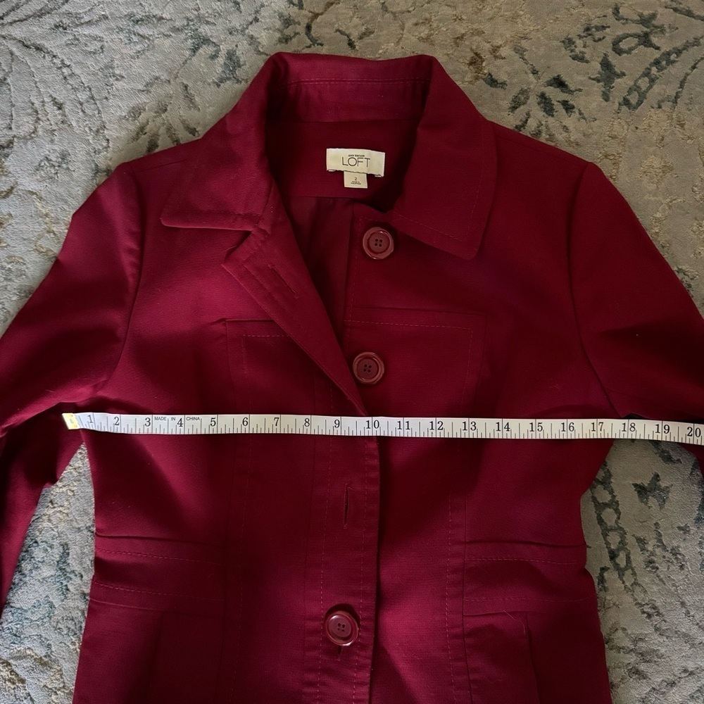 LOFT Cherry Red Trench Coat with Tailored Mid-Length Style - Picture 9 of 12
